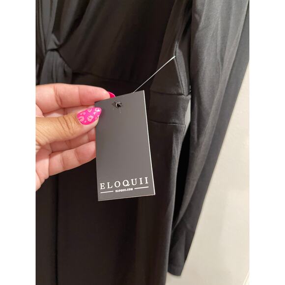 Eloquii Black Twist Detail Stretch Fit and Flare Midi Dress NWT 20W - Picture 7 of 9